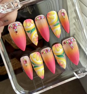 Pina Colada custom acrylic nail set — handmade press-on nails